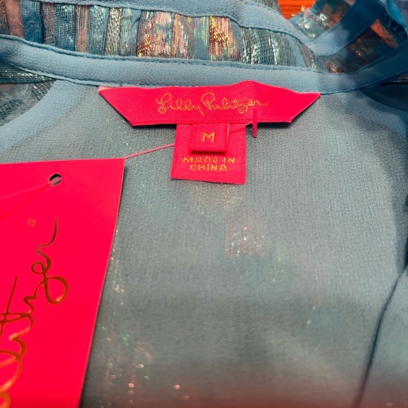 Lilly Pulitzer Galiana Silk Top Ocean Breeze Size M - Picture 13 of 16